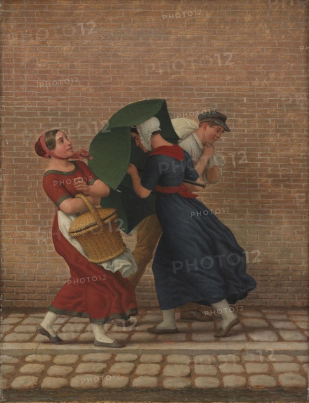Street Scene in Windy and Rainy Weather, 1846. Creator: CW Eckersberg.