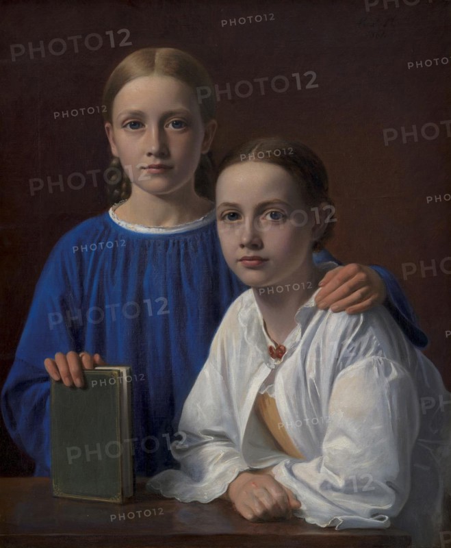 Meta Magdalene Hammerich and the Artist's Daughter Kristiane Konstantin Hansen;Two Young Girls, 1861 Creator: Constantin Hansen.