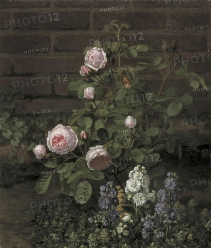 A Moss Rose Tree Sourrounded by Summer Flowers, 1864. Creator: Otto Didrik Ottesen.