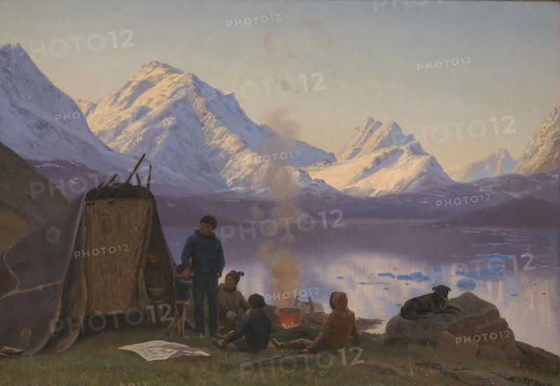Settlement by a fjord, Greenland, summer, 1883. Creator: Carl Rasmussen.