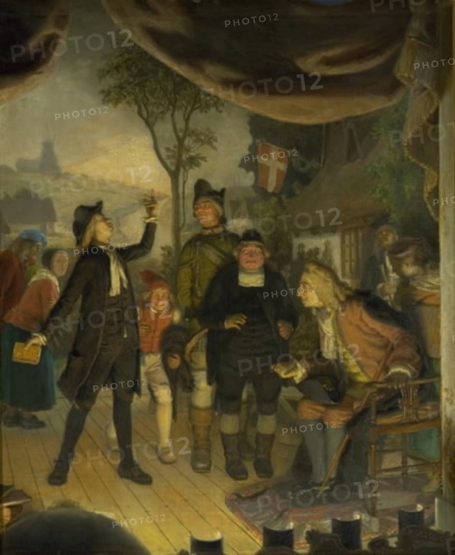 Ludvig Holberg Attending a Rehearsal of his Play Erasmus Montanus, Act IV, Scene 2, 1888. Creator: Lorenz Frolich.