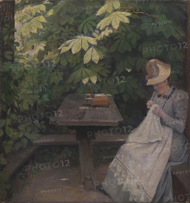 Woman in a garden, summer, 1891. Creator: Poul S. Christiansen.