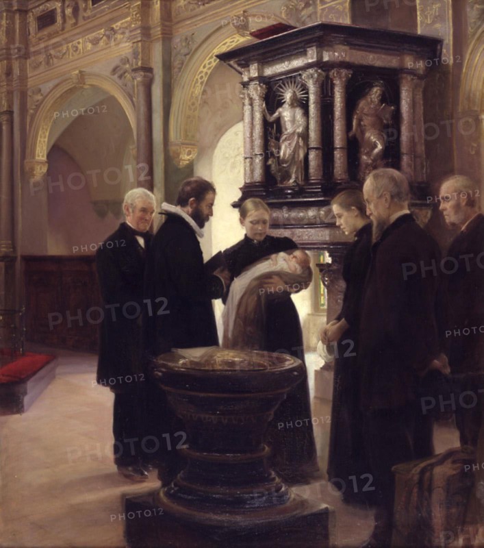 Baptism of a child, 1893. Creator: Knud Larsen.