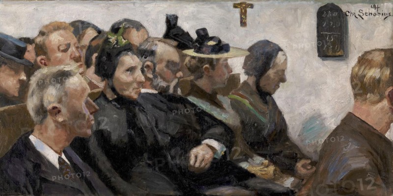 Attendees in a village church, 1894. Creator: Christjern Schobius.