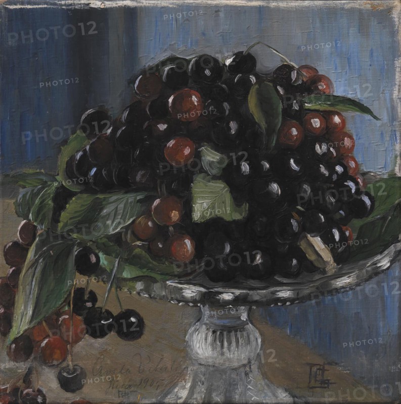 Cherries in a fruit bowl; Ciliegie in una fruttiera, Cività d'Antino, 1905. Creator: Poul S. Christiansen.