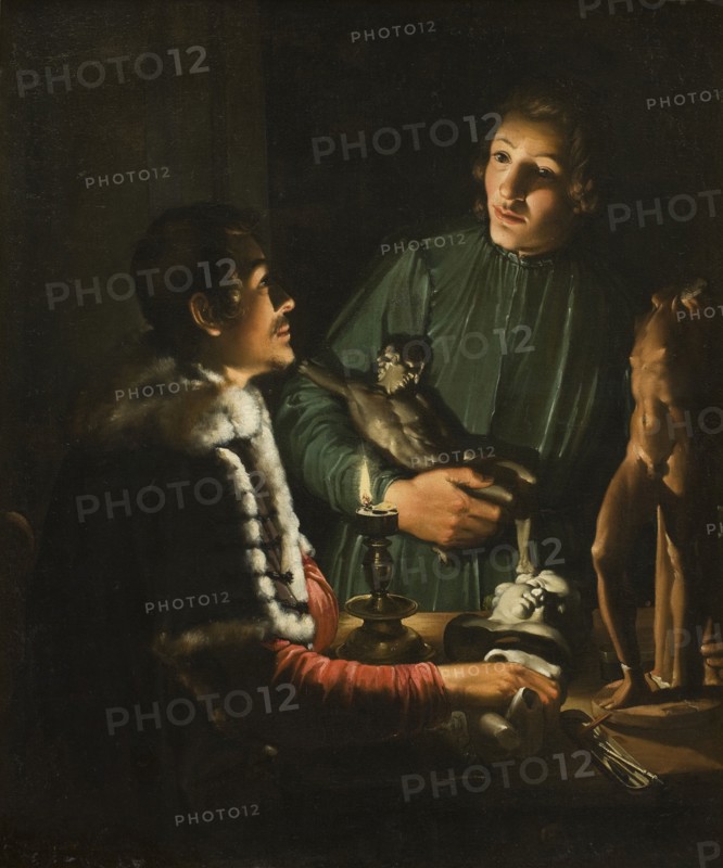 Two Sculptors at Night in Rome; Double Portrait of Francois Duquesnoy and Georg Petel, 1620-1623. Creator: Adam de Coster.