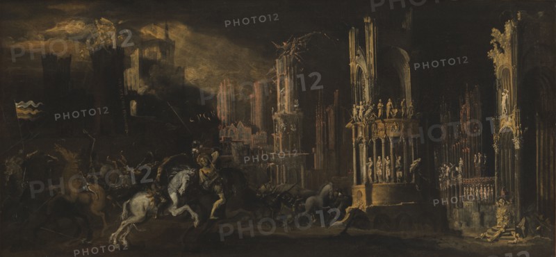 Architectural Fantasy with the Conversion of Saul (Saint Paul), 1620-1623. Creators: Francois de Nome, Didier Barra.