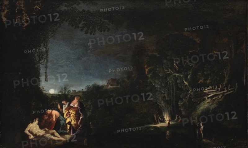 Moonlight landscape with the Good Samaritan, 1623-1626. Creator: Moses van Wtenbrouck.