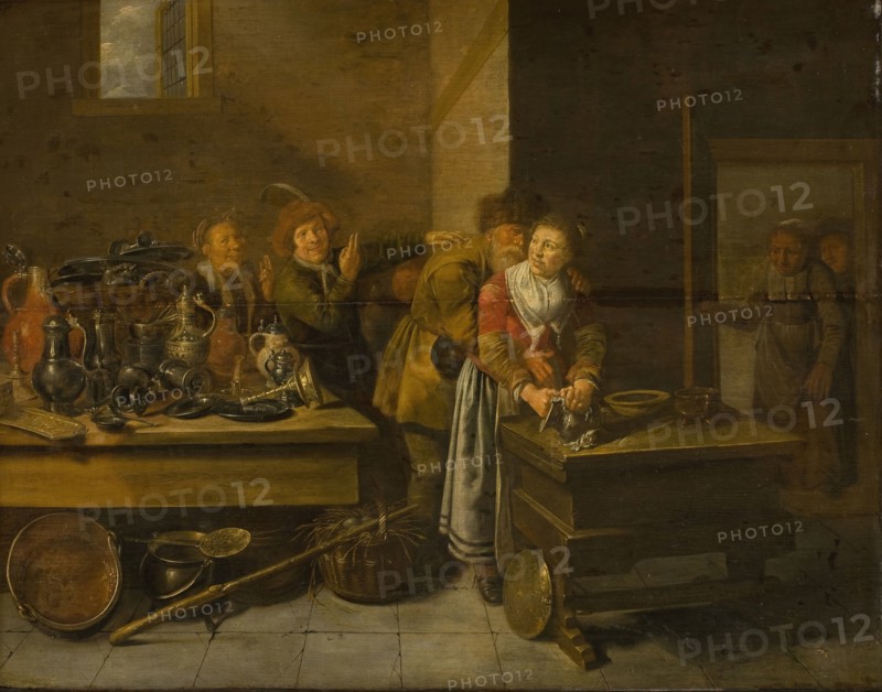 An uneasy couple; The old farmer caresses the cook's maid, 1625-1688. Creator: Jan Miense Molenaer.