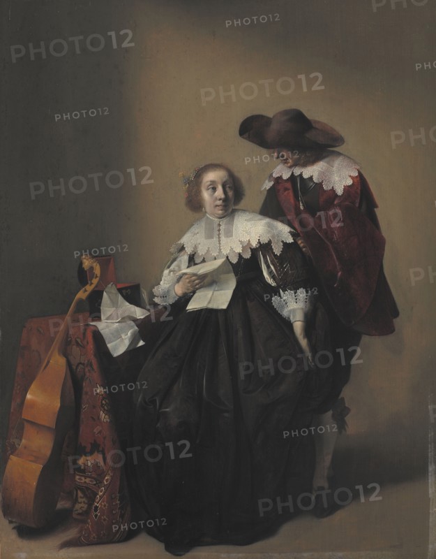 A Seated Woman with a Letter, a Gentleman Standing by Her;The Officer's Visit, 1632-1732. Creator: Willem Cornelisz Duyster.