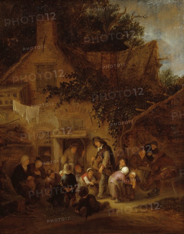 The Organ-Grinder Outside a Cottage, 1640. Creator: Adriaen van Ostade.