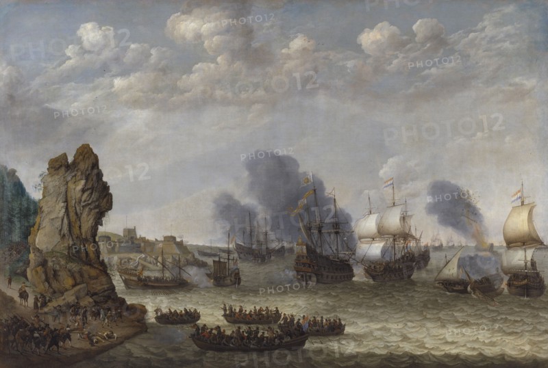 A Battle near a Coast between Spaniards and Disembarking Dutchmen, 1641. Creator: Abraham Willaerts.