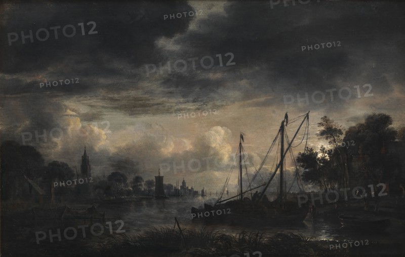 River Landscape in Moonlight;Moonlit View of Canal, 1643-1646. Creator: Aert van der Neer.