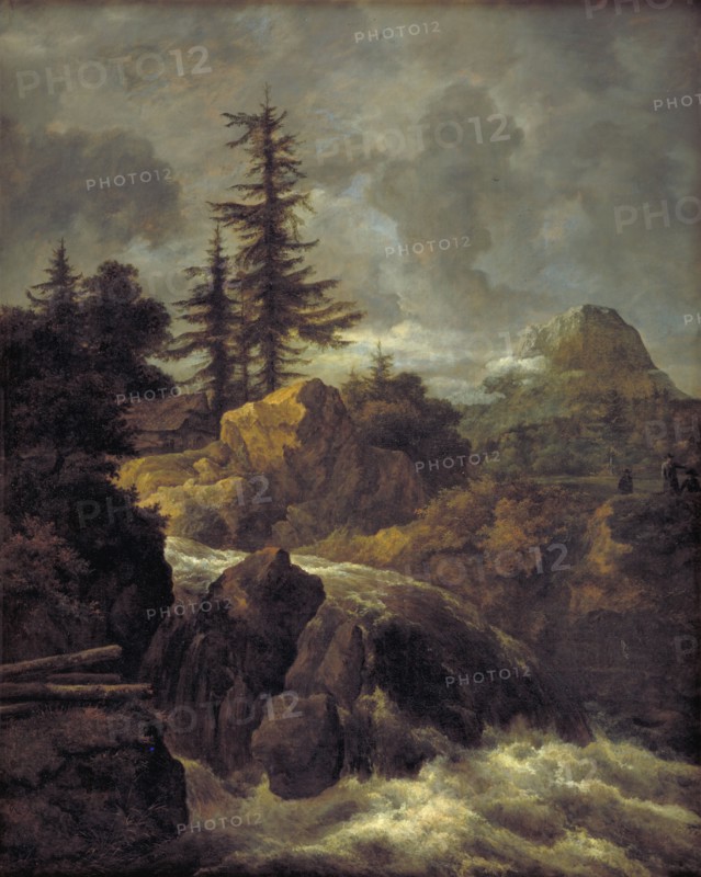 Landscape with a Waterfall and a Hut, 1643-1682. Creator: Jacob van Ruisdael.