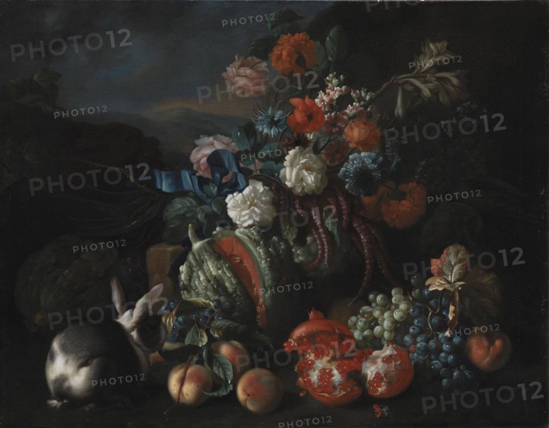 Stone Base with Flowers and Fruit, 1673-1724. Creator: Franz Werner von Tamm.