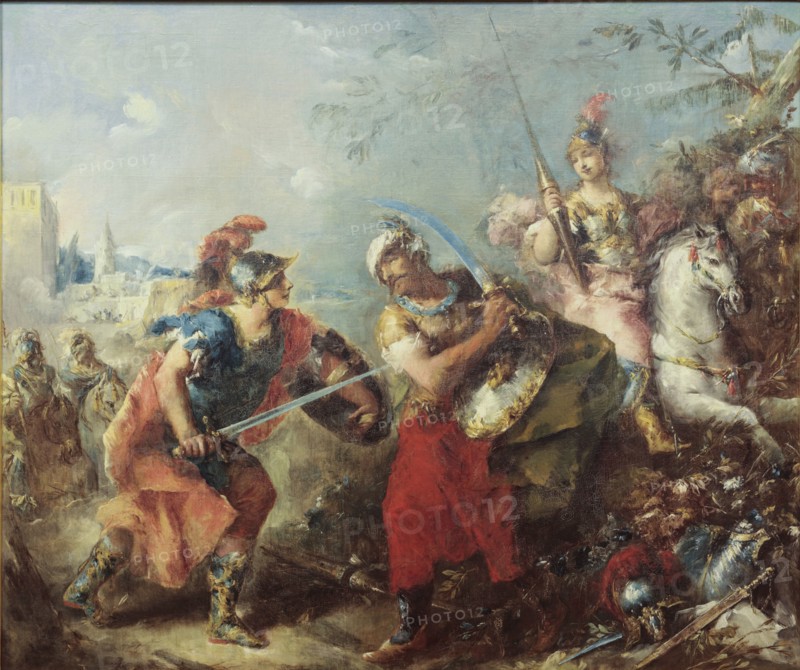 The Fight between Tancred and Argante With Clorinda in the Background, 1714-1760. Creator: Antonio Guardi.