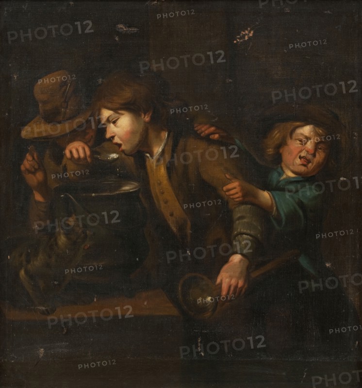 Boys eating gruel, 1741-1782. Creator: Peter Cramer.