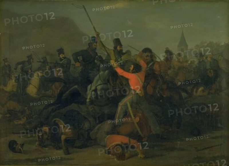 Colonel Boncke Bönnichsen's fall on 6 December 1813 during a duel between Jutland..., 1816-1824. Creator: Jorgen Sonne.