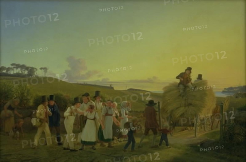 Farmworkers going home from the fields with the last load of grain, 1830-1882. Creator: Hans Jorgen Hammer.