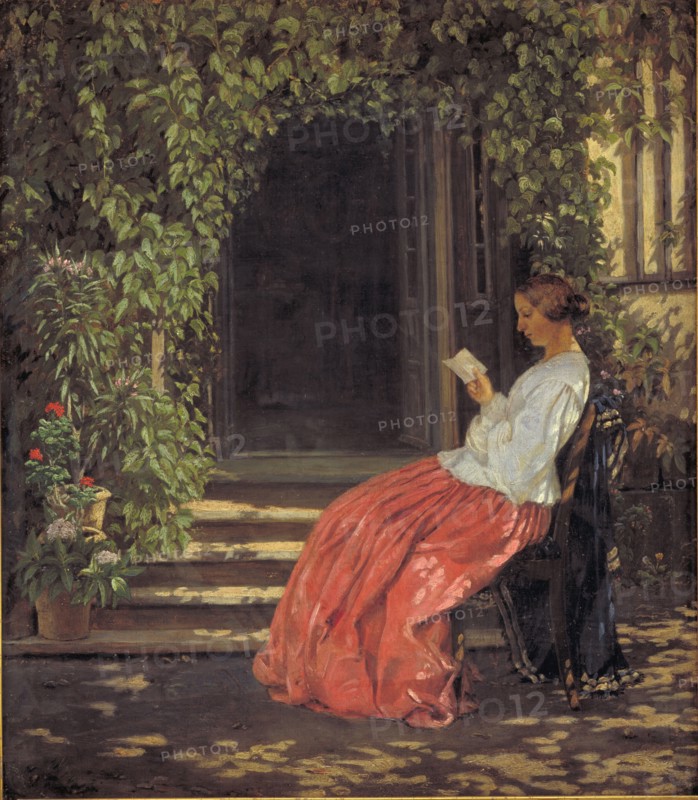 Women reading in front or a garden door, 1834-1903. Creator: Vilhelm Kyhn.