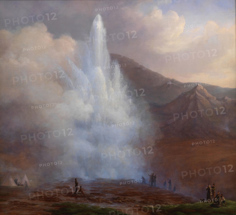 The Eruption of the Great Geyser in Iceland in 1834, 1835. Creator: Friedrich Theodore Kloss.