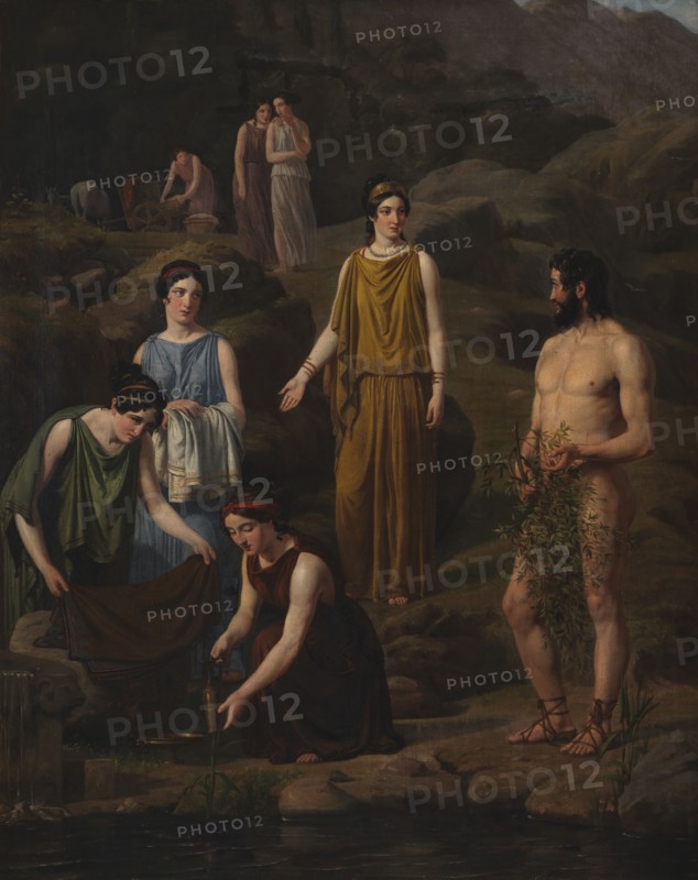 Nausicaa brings the shipwrecked Odysseus' clothes, 1835. Creator: Wilhelm Marstrand.