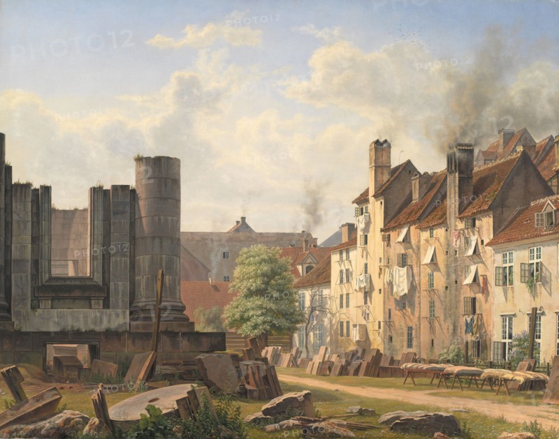 View of the Marble Square with the Ruins of the Uncompleted Frederik's Church, 1835. Creator: Frederik Hansen Sodring.