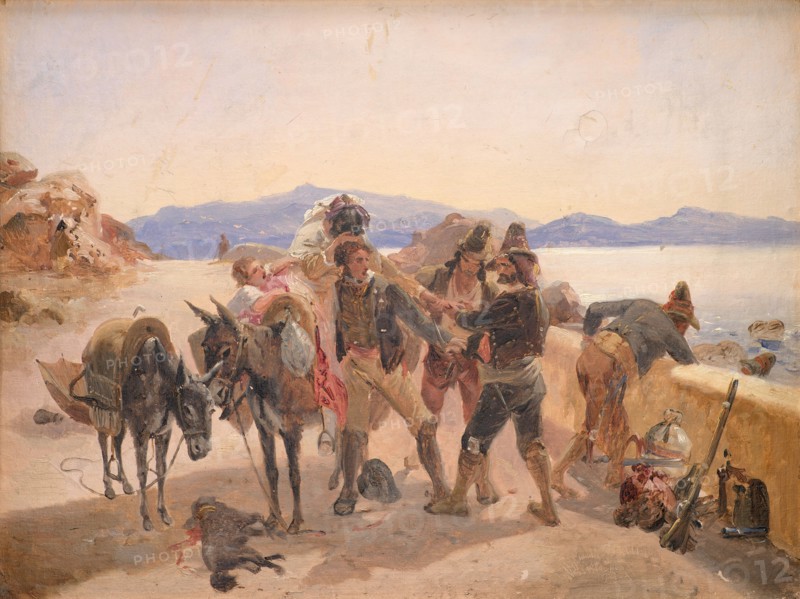 Robbers Attacking Travellers, 1836. Creator: Johann Baptist Kirner.