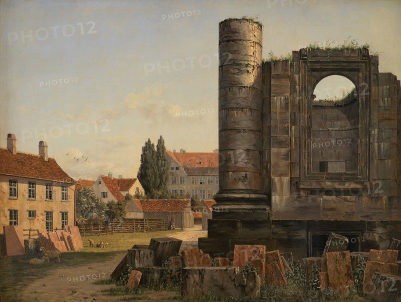 View of Marmorpladsen withe Ruins of the Uncompleted Frederik's Church in Copenhagen, 1838. Creator: Thorald Lessoe.