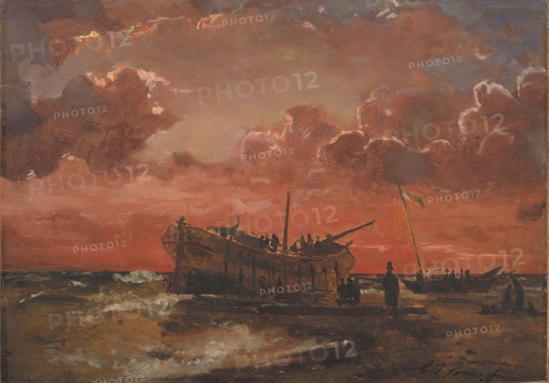 A Wreck on the West Coast of Jutland at Sunset, 1847. Creator: Carl Frederik Sorensen.