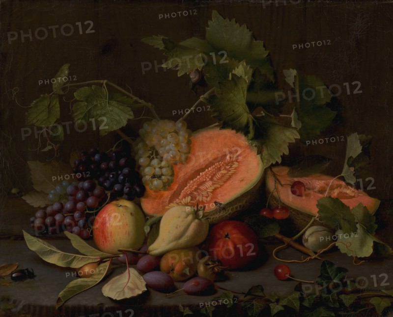 Still Life with Melons and Grapes, 1851. Creator: Otto Didrik Ottesen.