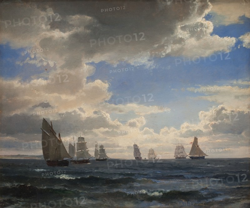 Sailing Ships in the Sound south of Kronborg, 1857. Creator: Carl Frederik Sorensen.