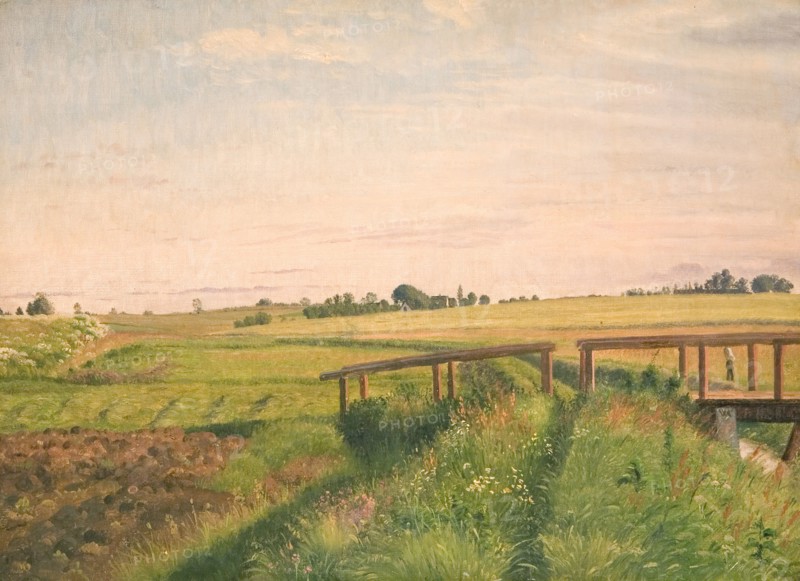Fields and bridge, 1858. Creator: Vilhelm Kyhn.