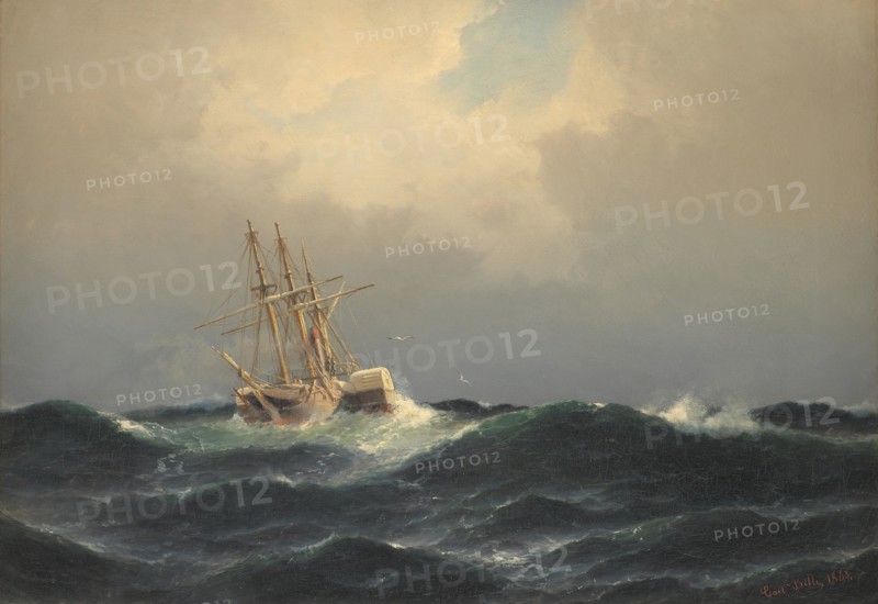 A steamship in a storm in the Atlantic, 1863. Creator: Carl Bille.