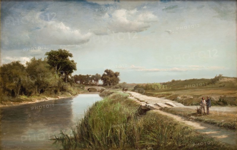 French River Landscape with a Bridge, 1866. Creator: Anton Melbye.