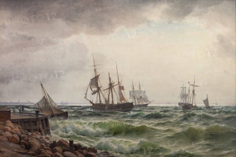 Ships under land after a storm, 1867. Creator: Carl Neumann.