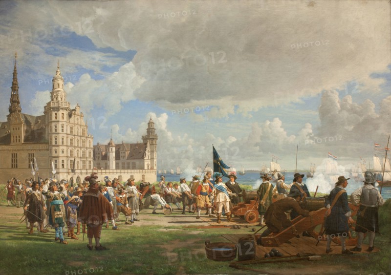 The Dutch fleet under Admiral Opdam passes the Sound on 29 Oct 1658 during the Swedish War, 1872. Creator: Johan Ludvig Gebhard Lund.