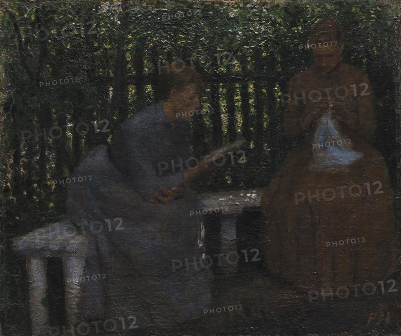 Two young women in a garden, 1880-1889. Creator: Peter Hansen.
