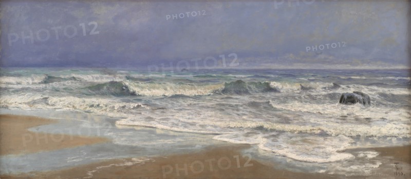 Gray weather day at the North Sea with surf, 1890. Creator: Thorvald Niss.