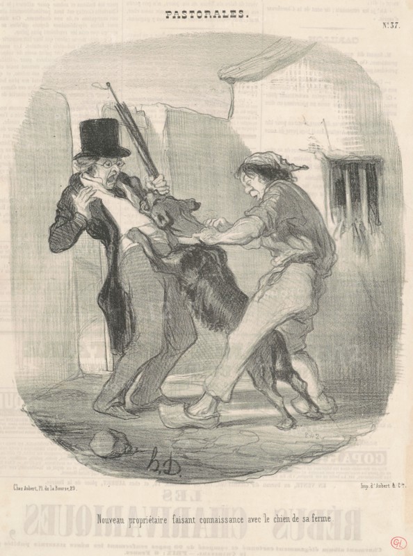 Nouveau propriètaire faisant connaissance avec le chien ..., 19th century. Creator: Honore Daumier.