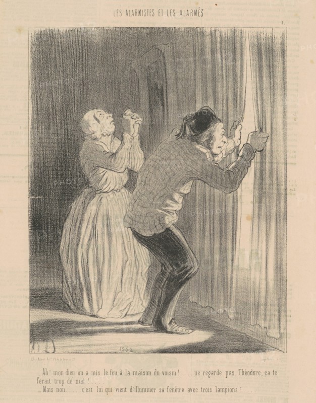 Ah! Mon dieu on a mis le feu a la maison du voisin ..., 19th century. Creator: Honore Daumier.