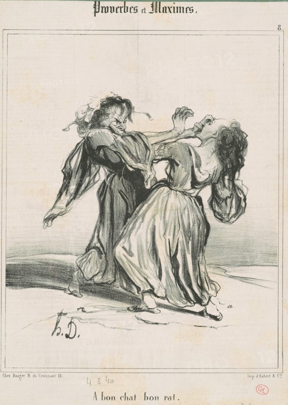 A bon chat bon rat, 19th century. Creator: Honore Daumier.