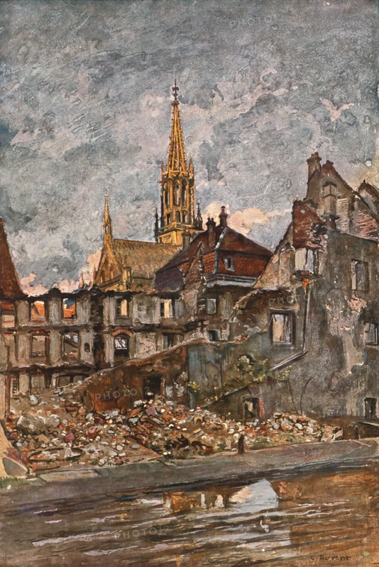 'En Alsace; Thann: le quartier ruine', 1915. Creator: Charles-Jules Duvent.