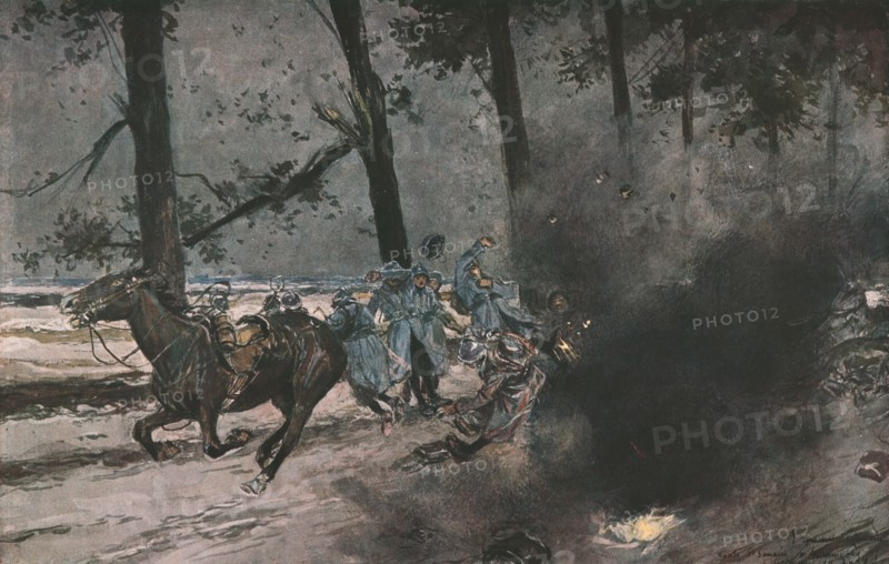 'La bataille de Champagne; Sur la route de Souain a Somme-Py: un marmite', 1915 (1924). Creator: Unknown.