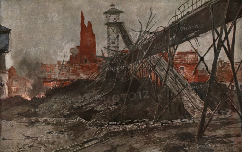 'Offensive en Artois; En Artois (1915), Mines de Lievin: la fosse Calonne', 1915 (1924). Creator: Francois Flameng.