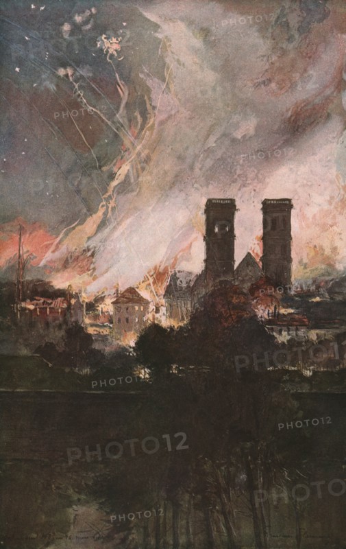 'Verdun; Bombardement de Verdun avec des obus incendiaires (nuit du 25 au 26 mars 1916)', (1924) Creator: Francois Flameng.