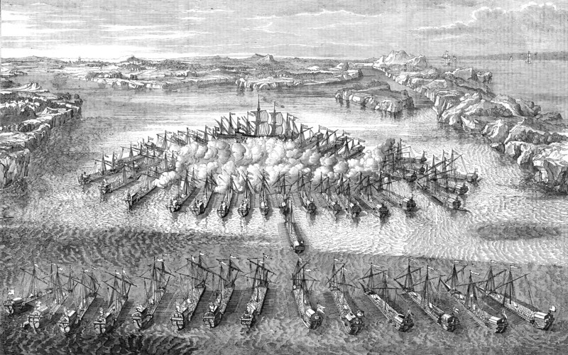 Naval Engagement between the Swedes and the Russians, at Hango Head, 1714 - from a Russian print of  Creator: Unknown.