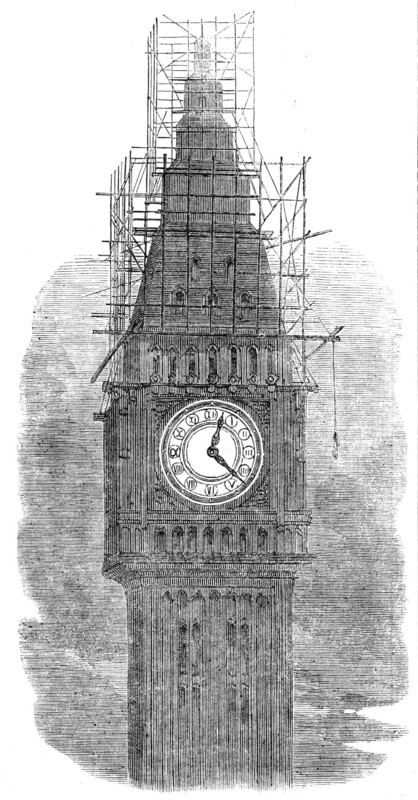 The Great Clock-Dial of the New Houses of Parliament, illuminated, 1856.  Creator: Unknown.