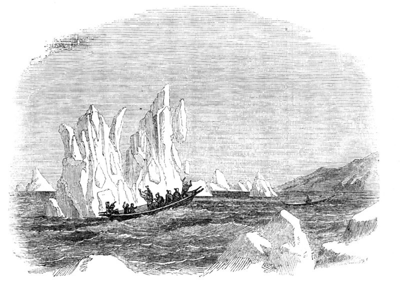 Destruction of a Skin-Boat by the Falling of an Iceberg, 1856.  Creator: Unknown.