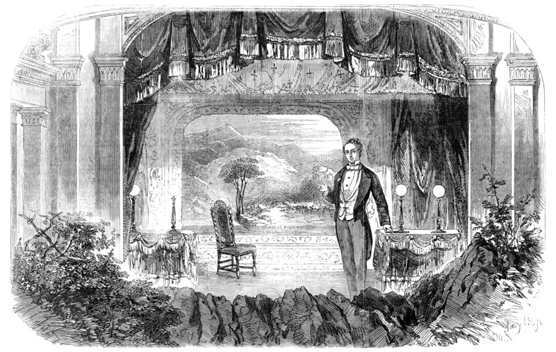 Mr. W. S. Woodin's Entertainment, "The Olio of Oddities" - scene, "The Lakes", 1856.  Creator: Smyth.